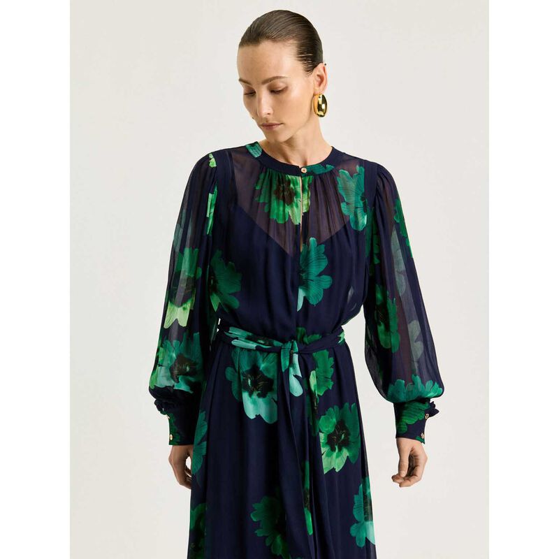 Veronika Maine Indigo Water Poppy Georgette Dress image number 2
